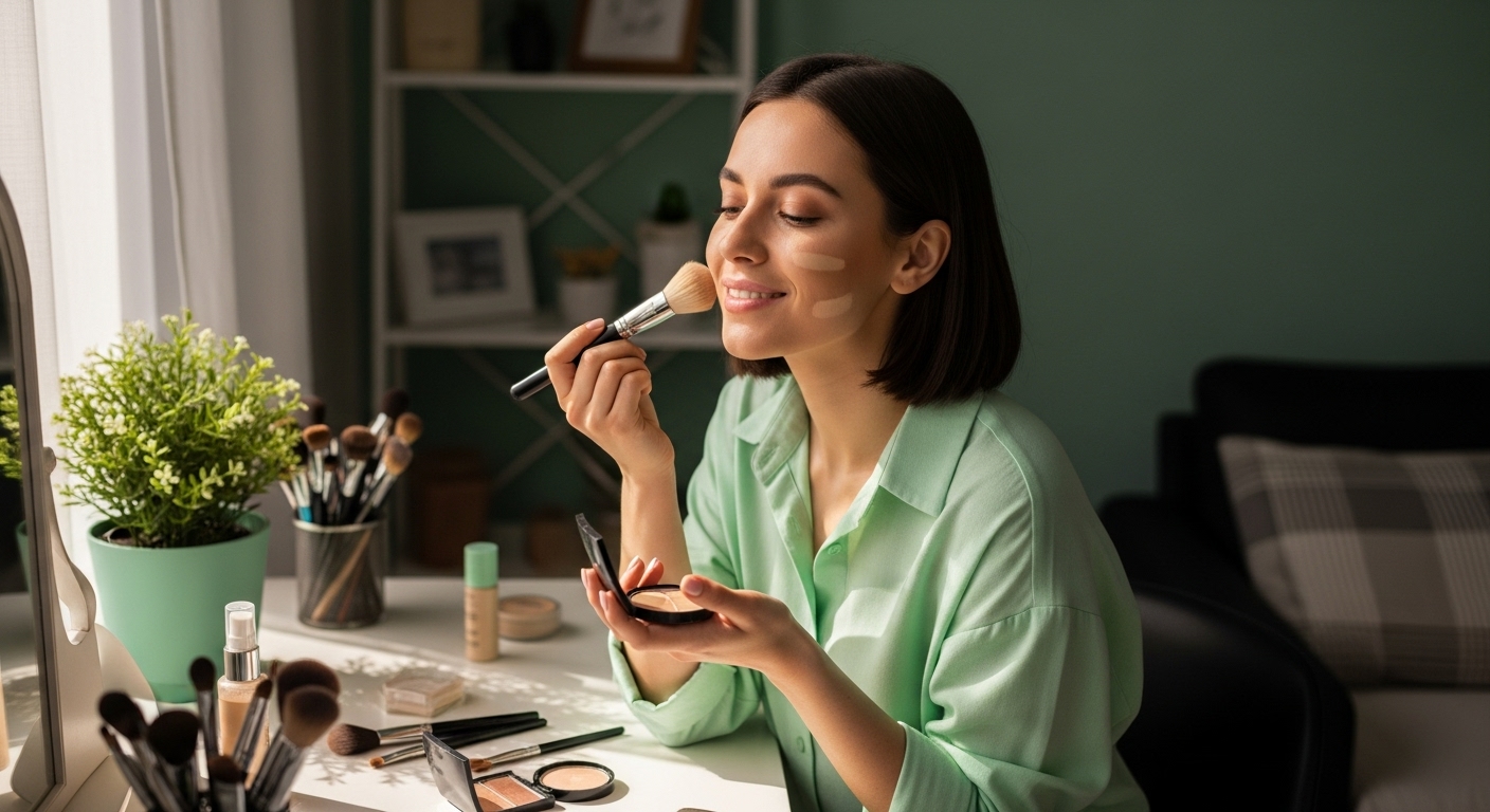 γυναίκα matte foundation φυσικό φως