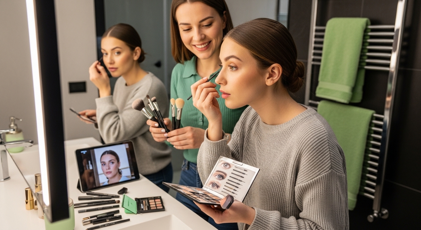 eyeliner tips, makeup education, friends applying makeup