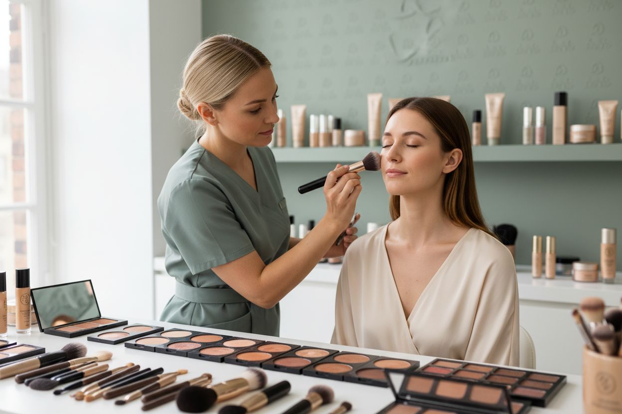 makeup artist applying bronzer