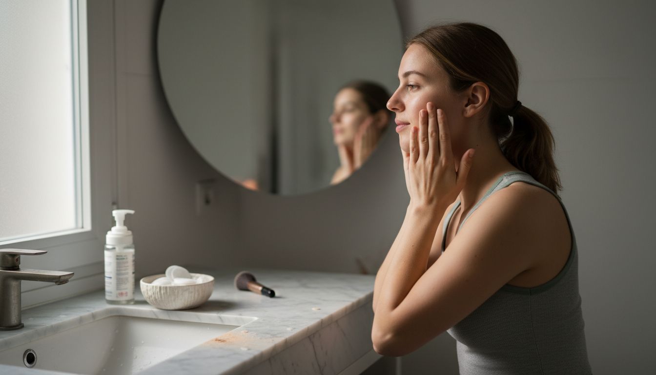 Woman preparing skin at morning vanity