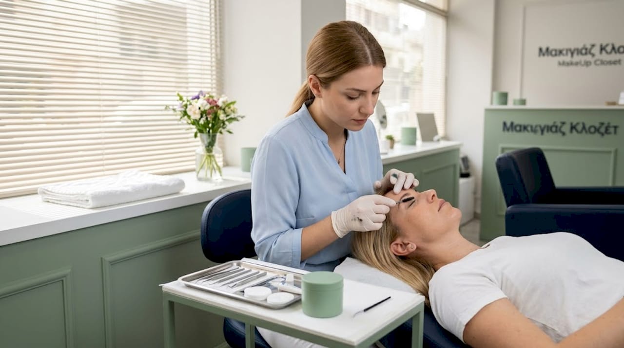 Η διαδικασία του lash lift εφαρμόζεται σε επαγγελματικό χώρο ομορφιάς, προσφέροντας ένα εντυπωσιακό αποτέλεσμα για τις βλεφαρίδες μέσα σε λίγα μόλις λεπτά.