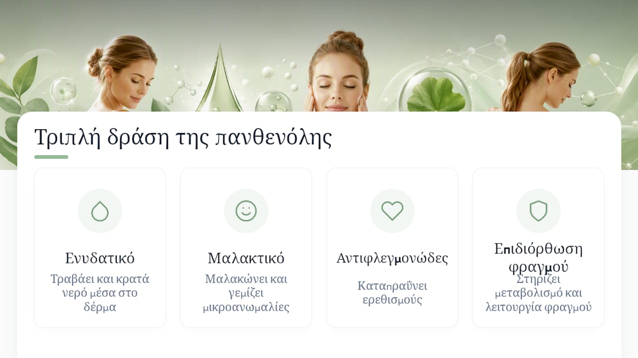 Απεικόνιση των ενυδατικών, μαλακτικών και αντιφλεγμονωδών ιδιοτήτων της πανθενόλης