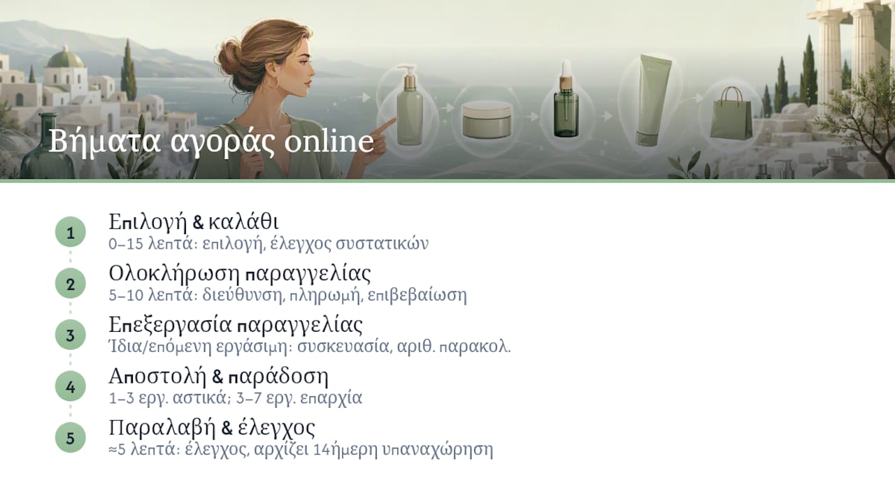 Διαγραμματική απεικόνιση των βασικών βημάτων για την online αγορά καλλυντικών