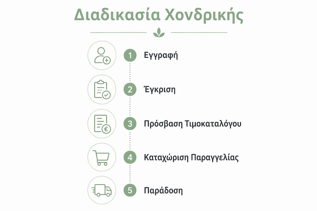 Εικονογραφημένη παρουσίαση των βασικών σταδίων στη διαδικασία χονδρικής πώλησης καλλυντικών