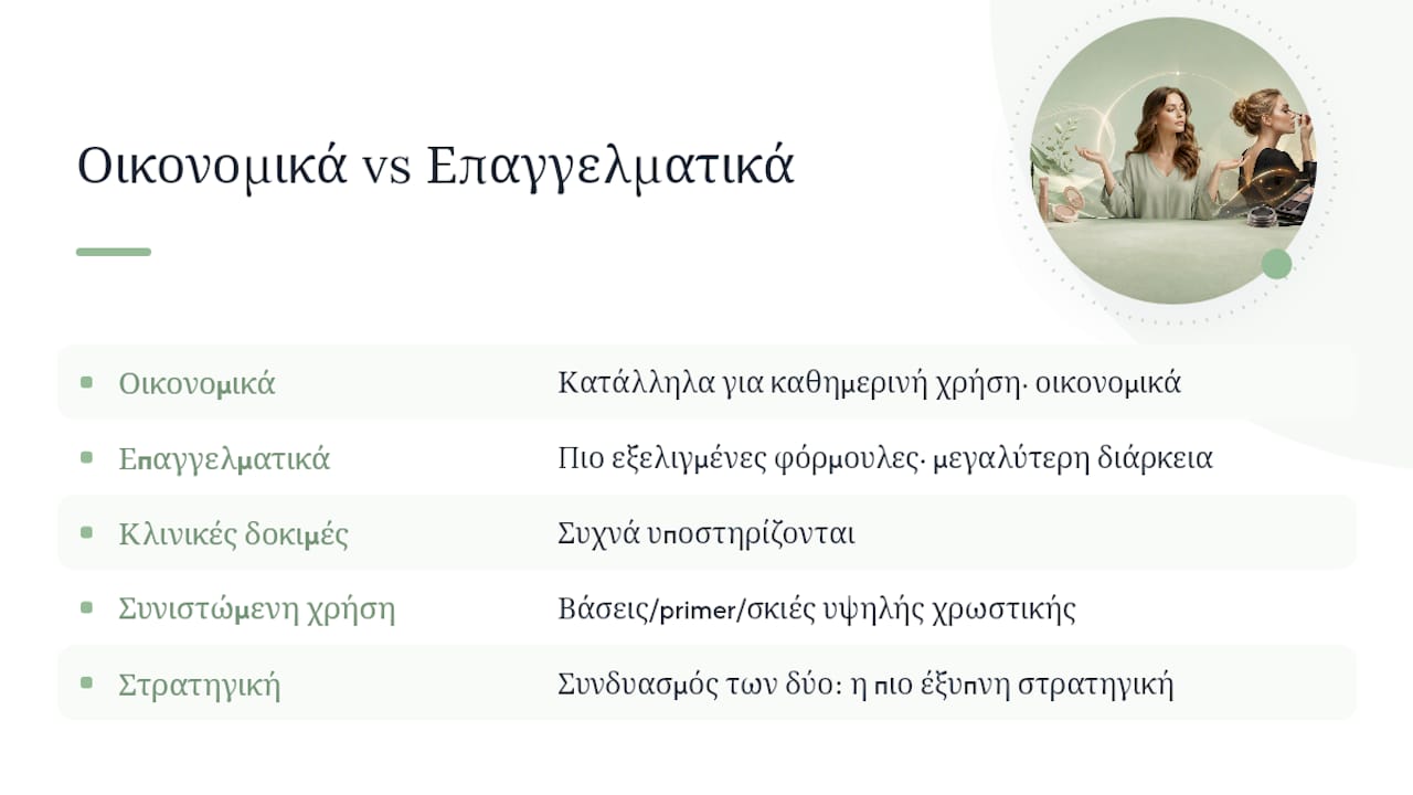 Συγκριτικός πίνακας οικονομικών και επαγγελματικών προϊόντων μακιγιάζ ματιών