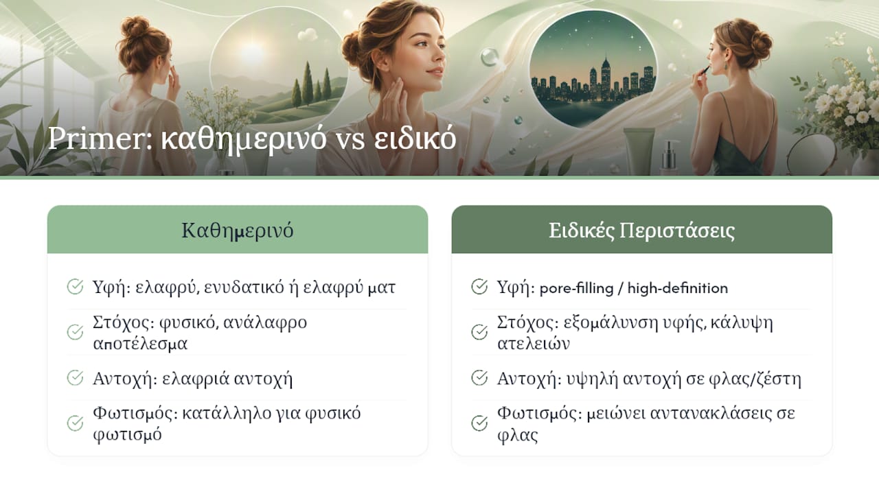 Σύγκριση primer για καθημερινή χρήση και ειδικές περιστάσεις