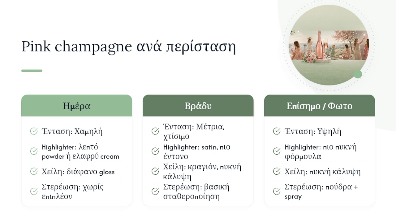 Οδηγός για την ένταση του pink champagne ανά περίσταση