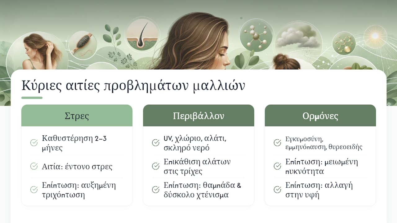 Τρεις κύριες αιτίες για προβλήματα στα μαλλιά