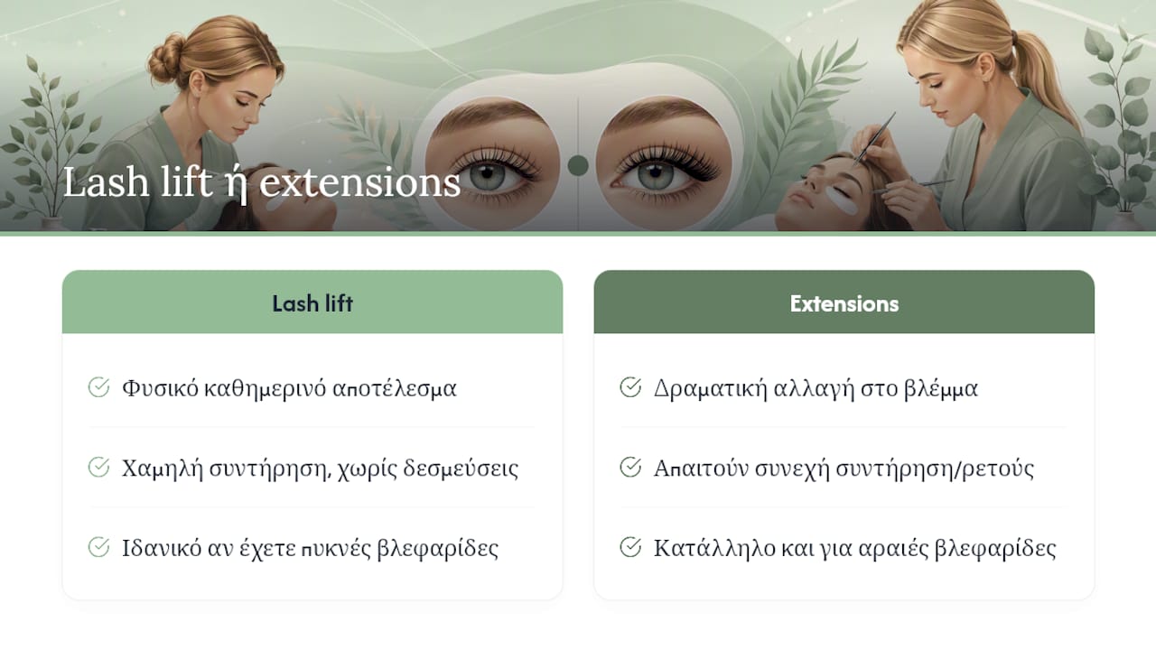 Σύγκριση ανύψωσης βλεφαρίδων και extensions