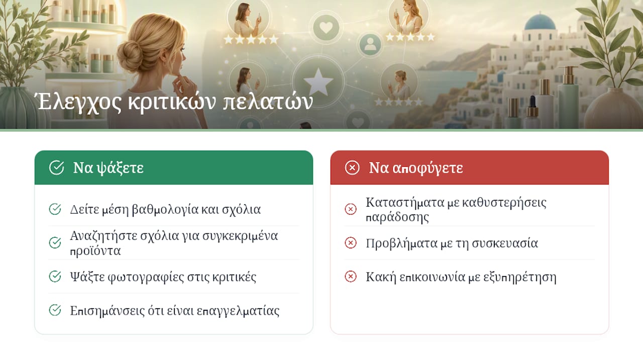 Κριτήρια αξιολόγησης των κριτικών για καταστήματα ομορφιάς