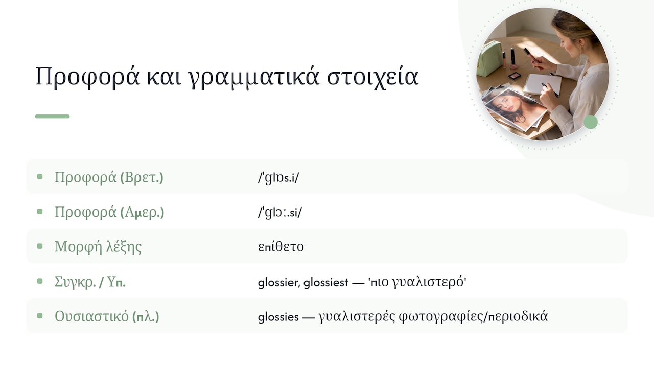 Προφορά και γραμματικά στοιχεία του glossy — overview diagram